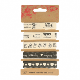 Opry: Koristenauha 5 x 1m, lajitelma 15mm, luonnonvalkoinen / tummanharmaa