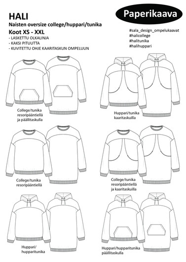 Sala Design: Hali, naisten oversize college / huppari / tunika XS - XXL