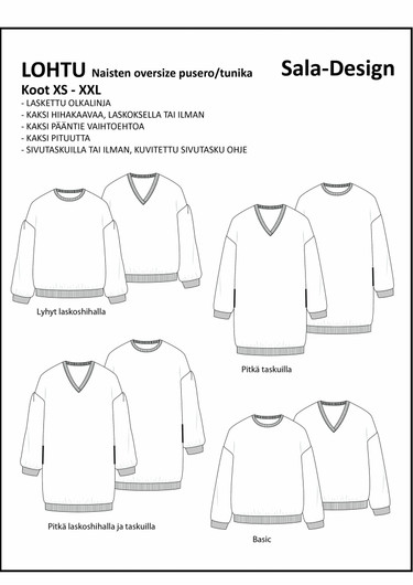 Sala Design: Lohtu, naisten oversize college/tunika, koot XS – XXL