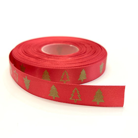 Satiininauha: Kuuset, punainen - kulta, 15mm