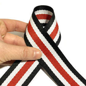 Laukkuhihna 38mm, raita, musta - valkoinen - punainen