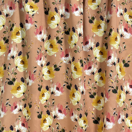 Kudottu viskoosi: Isot kukat, roosa - keltainen