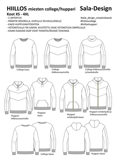 Sala Design: HIILLOS miesten college / huppari XS - 4XL