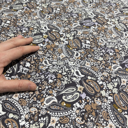 Puuvilla: Paisley, hiilenmusta - vaaleanruskea - okra