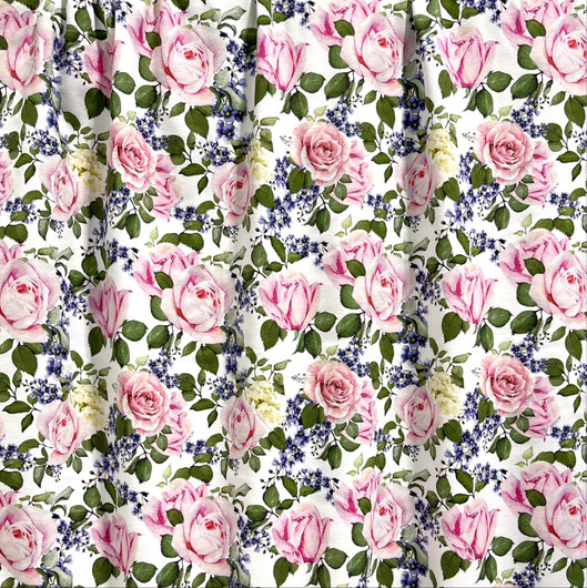 Luomupuuvillatrikoo: Roses, valkoinen - pinkki