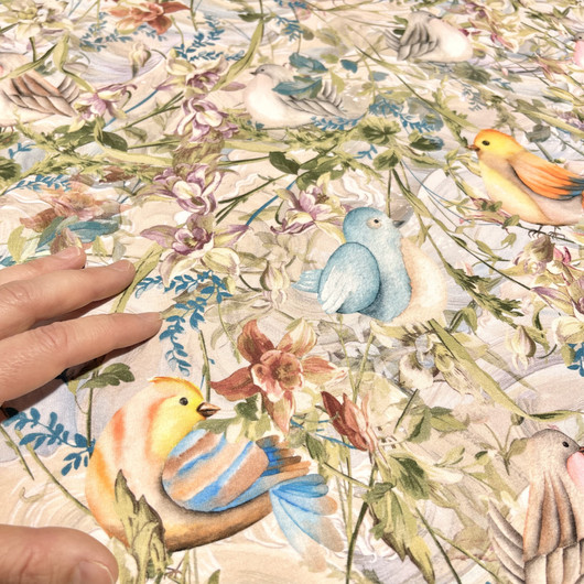 Digijoustocollege: Summer birds, beige - monivärinen