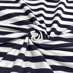 Trikoo: Raita 1cm, tummansininen - valkoinen