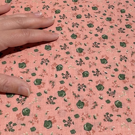 Puuvillapopliini: Minikukat, roosa - vanha vihreä