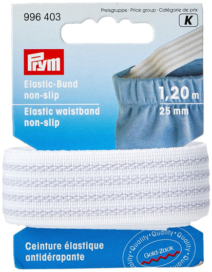 Prym: Kuminauha silikonilla, 25mm / 1,2m, valkoinen
