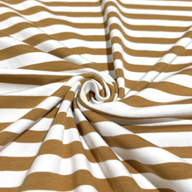 Trikoo: Raita 1cm, toffee - valkoinen