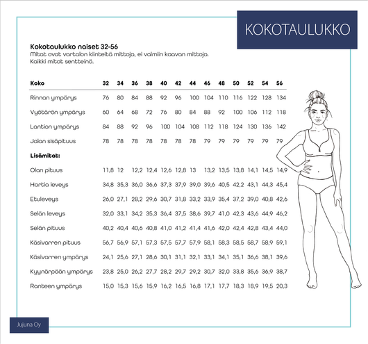 Jujuna, kaavapaketti: Naisten paidat 32-56