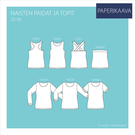 Jujuna, kaavapaketti: Naisten paidat 32-56