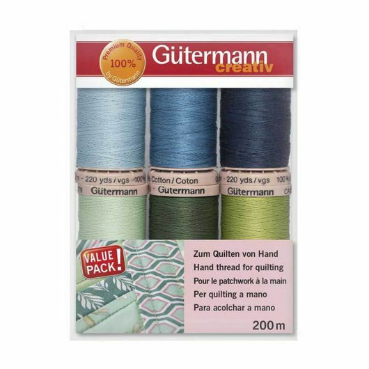 Gütermann Quilting- puuvillaompelulankasetti 6x200m, siniset sävyt