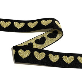 Bokserikuminauha 25mm glitterisydän, kulta - musta