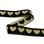 Bokserikuminauha 25mm glitterisydän, kulta - musta