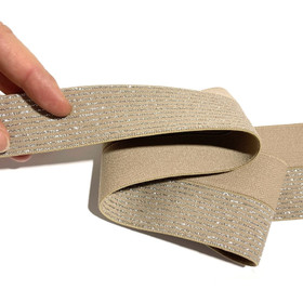 Prym: Taitettava glitterikuminauha 60mm, beige - hopea