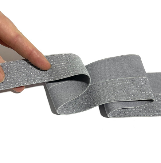 Prym: Taitettava glitterikuminauha 60mm, harmaa - hopea