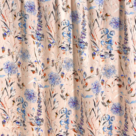 Kudottu viskoosi: Sini - violetit kukat, hento vaaleanpunainen 