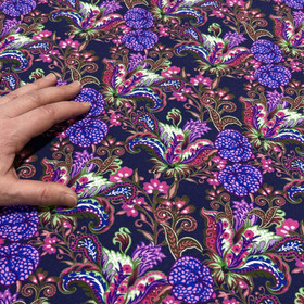 Digitrikoo: Paisley kukat ja lehdet, tummansininen - monivärinen