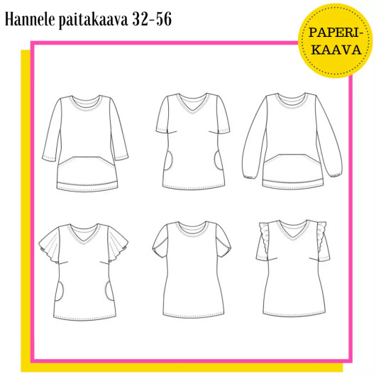 Unelmallinen, kaavapaketti: Hannele paitakaava 32-56