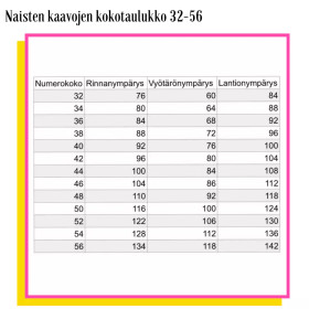 Unelmallinen, kaavapaketti: Hannele paitakaava 32-56