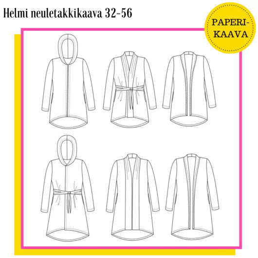 Unelmallinen, kaavapaketti: Helmi neuletakkikaava 32-56