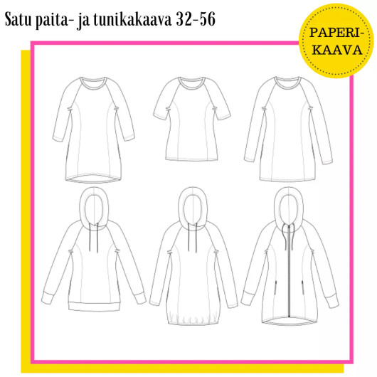 Unelmallinen, kaavapaketti: Satu paita- ja tunikakaava 32-56