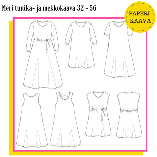 Unelmallinen, kaavapaketti: Meri tunika- ja mekkokaava 32-56