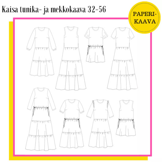 Unelmallinen, kaavapaketti: Kaisa tunika- ja mekkokaava 32-56