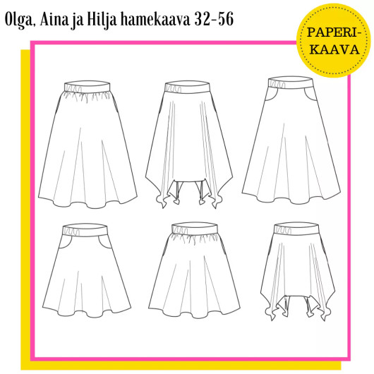Unelmallinen, kaavapaketti: Olga, Aina ja Hilja hamekaava 32-56