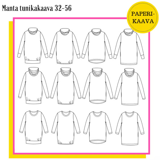 Unelmallinen, kaavapaketti: Manta tunikakaava 32-56