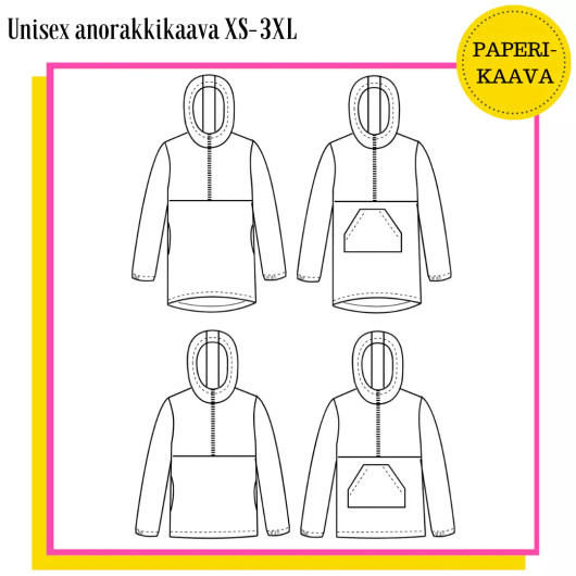 Unelmallinen, kaavapaketti: Unisex anorakkikaava XS - 3XL