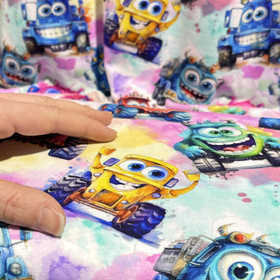 Digitrikoo: Iloiset monsteriautot, pinkki - keltainen - turkoosi