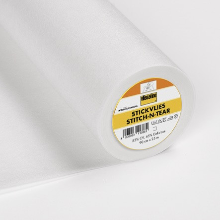 Vlieseline: Stitch-n-tear, revittävä tukikangas 45cm, musta ja valkoinen