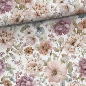 Digitrikoo: Roosat ja mauvet kukat, valkoinen - vihreä 