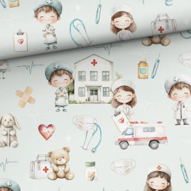 Digitrikoo: Sairaanhoitajat ja pehmoeläimet, vaalea pastelliminttu - valkoinen - vaaleansininen