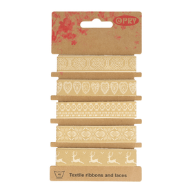 Opry: Koristenauha 5 x 1m, kuviot ja kauriit, beige