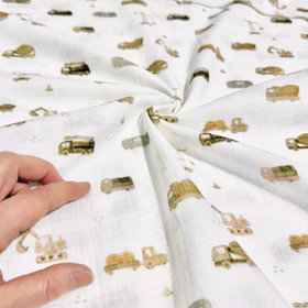 Double gauze: Kulkuneuvot, valkoinen - beige