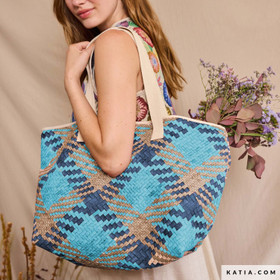 Zig zag keinonahka -laukkukangas, turkoosi - beige