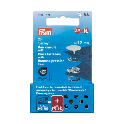 Prym: Jerseyneppari 12mm / 20kpl, valkoinen