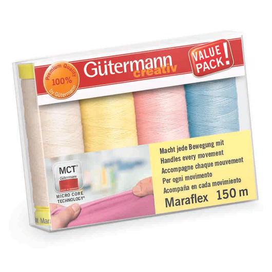 Gütermann Maraflex joustava ompelulankasetti 4 x 150m, pastelli