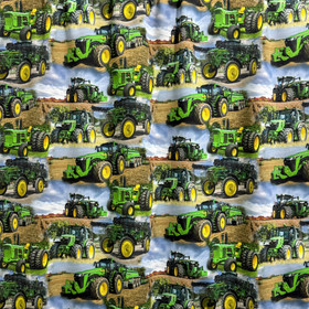 Digijoustocollege: Vihreät traktorit peltotöissä, ruskea - taivaansininen 