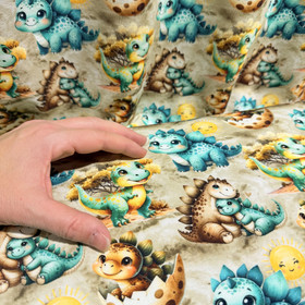 Digijoustocollege: Piirretyt dinosaurukset, beige - ruskea - turkoosi