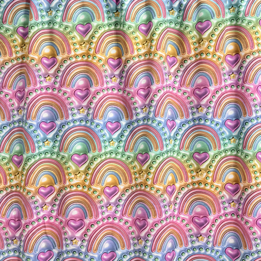 Digitrikoo: Pastellisateenkaaret ja sydämet, vaaleanpunainen - turkoosi - keltainen