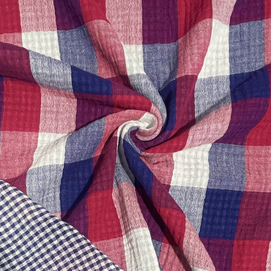 Double gauze: Kaksipuoleinen ruutu, sini - punainen