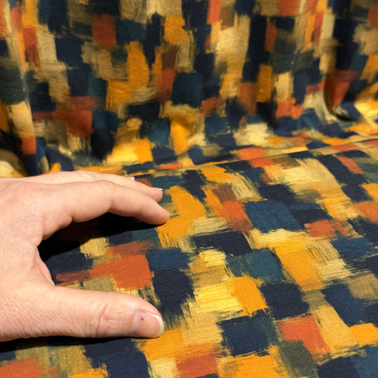 Digitrikoo: Abstraktit neliöt, murrettu oranssi - beige - tummanvihreä