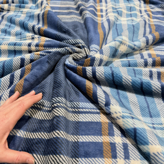 Polar fleece: Isot ruudut, sininen - vaaleansininen - ruskea