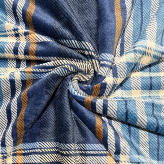 Polar fleece: Isot ruudut, sininen - vaaleansininen - ruskea