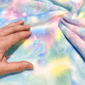 Polar fleece: Unicorn, valkoinen - vaaleanpunainen - vaaleansininen 