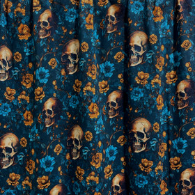 Digitrikoo: Pääkallot ja kukat, tumma petrooli - okra